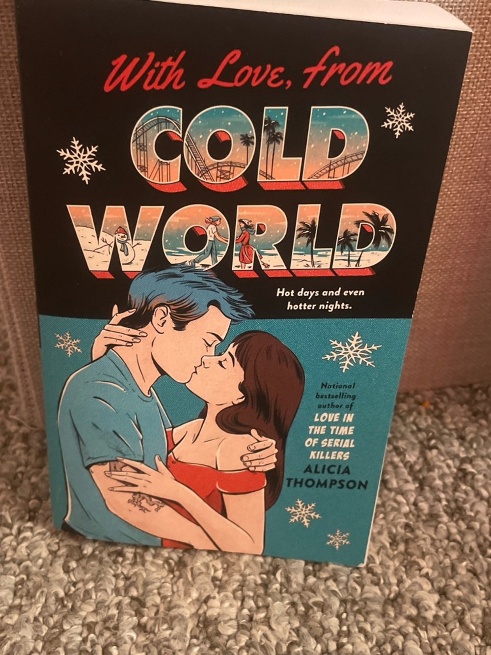 Cold World Illustrated Romance Wall Art Print in Teal, Red and Black